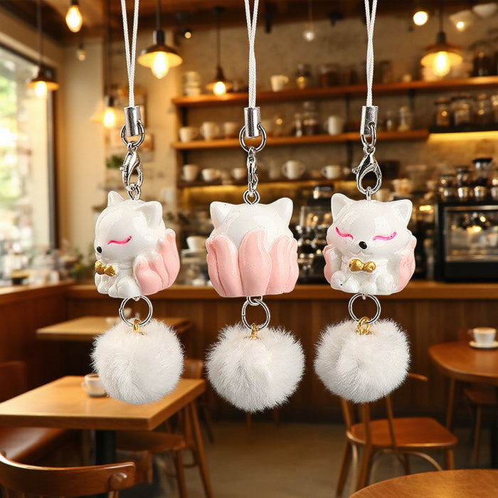 Wholesale Cute Little Fox Fur Ball Pendant Bead Keychain