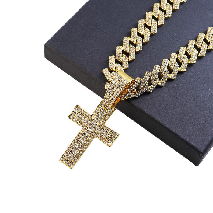 Wholesale Alloy Full Diamond Trend Rap Rhombus Men's Chain Necklace Jewelry