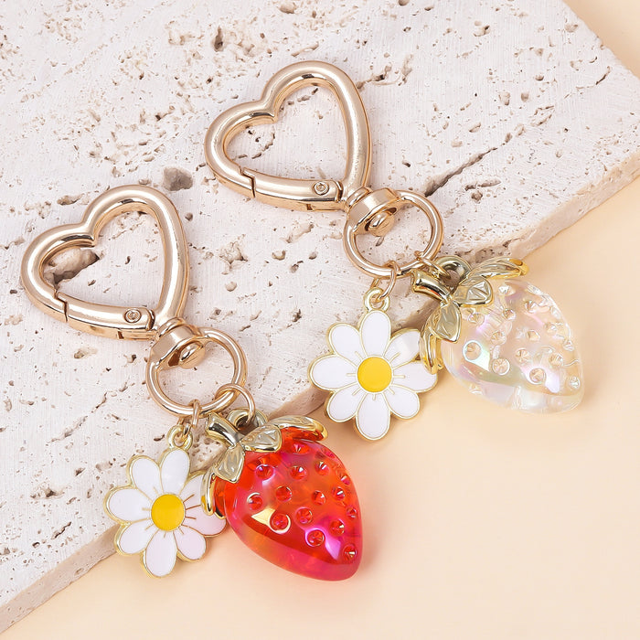 Wholesale Metal Strawberry Keychain Transparent Plating Sweet Fruit Bag Charm