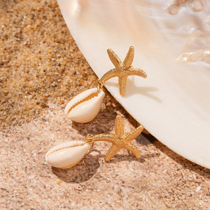 Wholesale Ocean holiday style starfish pendant earrings women ins style niche temperament shell earrings tide
