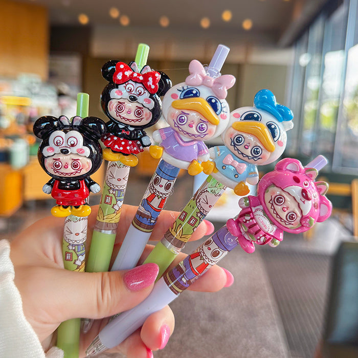 Wholesale Cartoon Smiling Face Funny Flash Diamond Press Ballpoint Pen Blue Cute Girl Girl Dreamy Girl Heart Beaded Pen