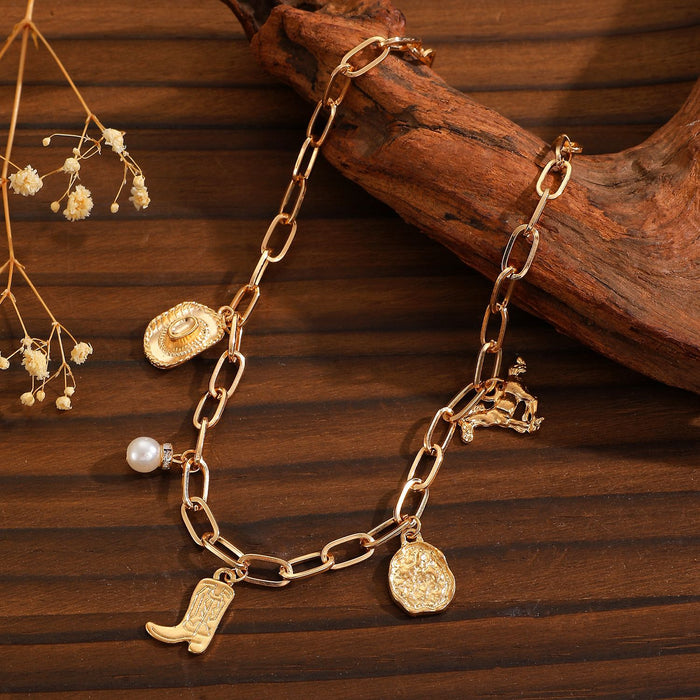 Wholesale Bohemian Ethnic Style Zinc Alloy Jewelry Set Cow Head Design Necklace and Bracelet