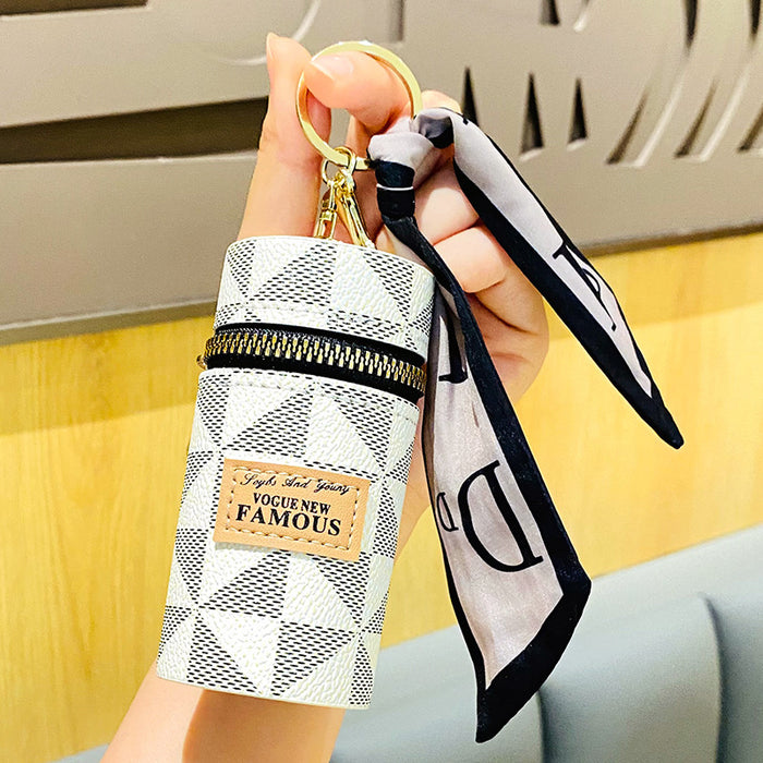 Wholesale New Creative Bucket Leather Keychain Cylinder Lipstick Storage Mini Portable Storage Bag