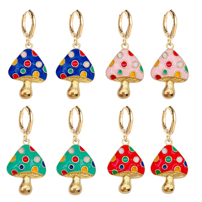 Wholesale Colorful Three-dimensional Mushroom Earrings Alloy Oil Drop JDC-ES-YaChen015