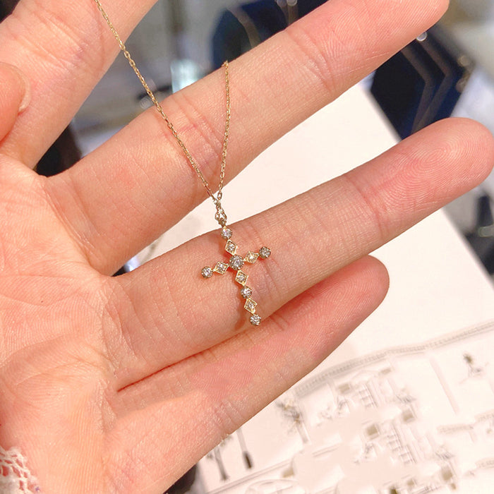 Wholesale s925 Silver Plated 14K Gold Believe Cross Shines with Diamond Necklace