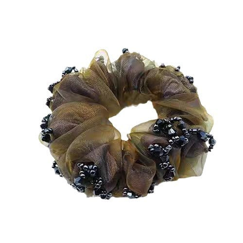 Wholesale Silk Yarn Hair Ring Ball Head Rope Women's Simple Crystal Handmade Hair Accessories Rubber Band Organza Large Intestine Hair Ring