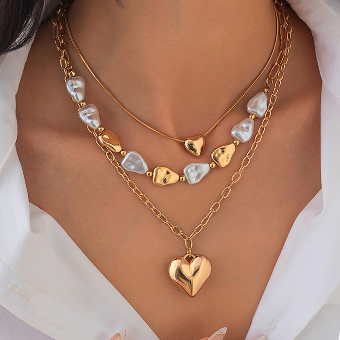 Wholesale Jewelry layering imitation pearl heart pendant tassel necklace bead necklace necklace necklaces