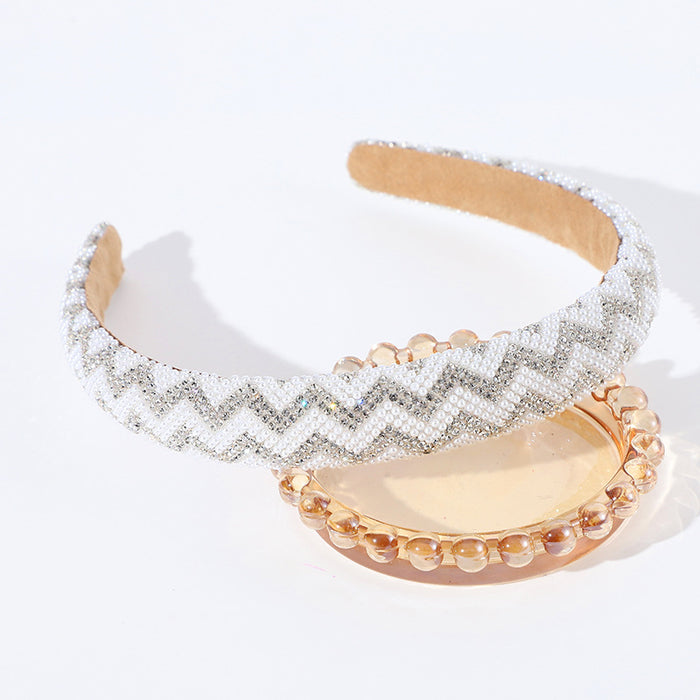 Wholesale Sexy water ripple full diamond pearl headband all-match hair accessories retro headdress