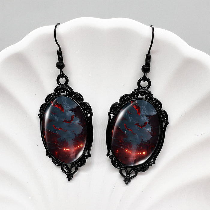 Wholesale  Bat Oval Skull Earrings Blood Moon Earrings Pumpkin Moon Deep Woods Black Earrings