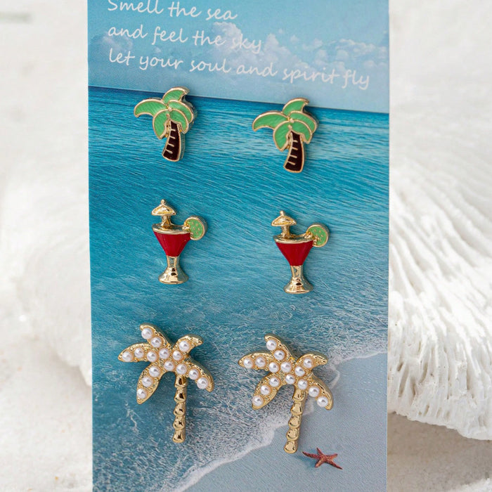 Wholesale Summer Beach Vacation Conch Shell Starfish Women' s Earrings Set with Card