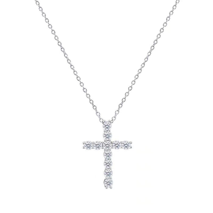 Wholesale Diamond studded cross titanium steel sweater necklace, light luxury hoodie chain, locking bone chain