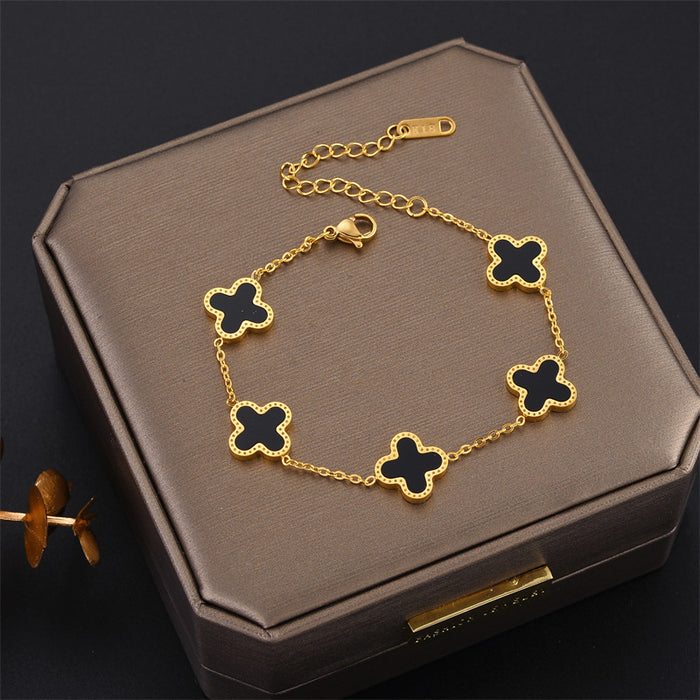 Wholesale Titanium Steel Gold Four-Leaf Clover Mother-of-Pearl Bracelet JDC-BT-DiNai002