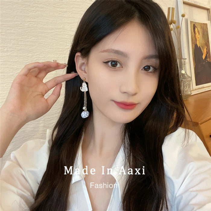 Wholesale  cute cat earrings ear pin female  pearl earrings ear clip without pierced ears