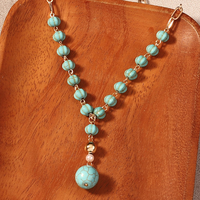 Wholesale ethnic style temperament retro turquoise pendant necklace beaded