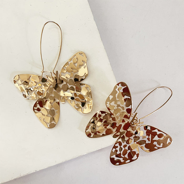 Wholesale Exaggerated butterfly earring jewelry made of brass material, irregularly shaped hollow butterfly earring jewelry