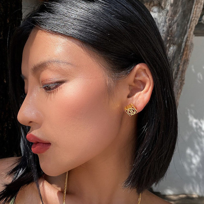 Wholesale Chinese knot element solid brass gold-plated stud earrings