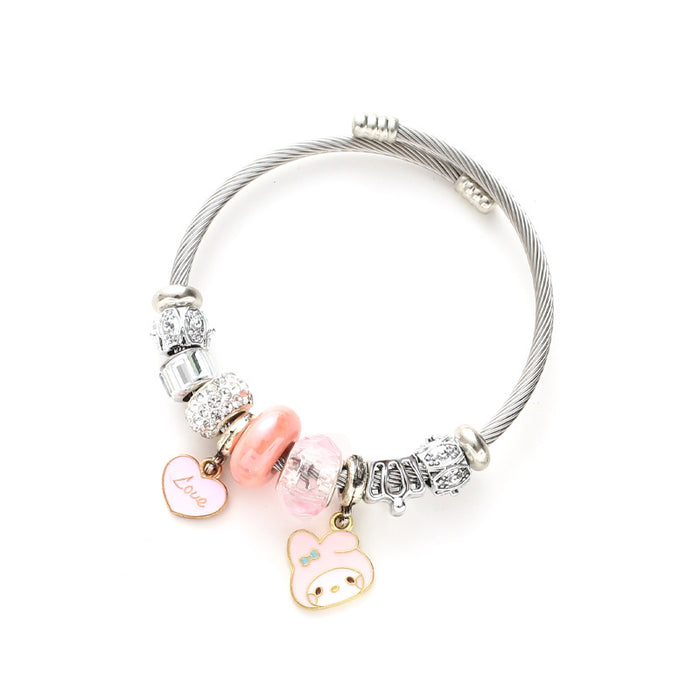 Wholesale Stainless Steel Heart Bracelet DIY Pendant Beaded Crystal Bracelet