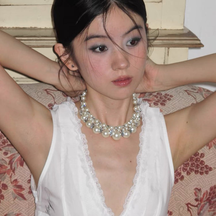 Wholesale Exaggerated with Pearl Necklace Multi-Layer Design French Cool Style Clavicle Chain