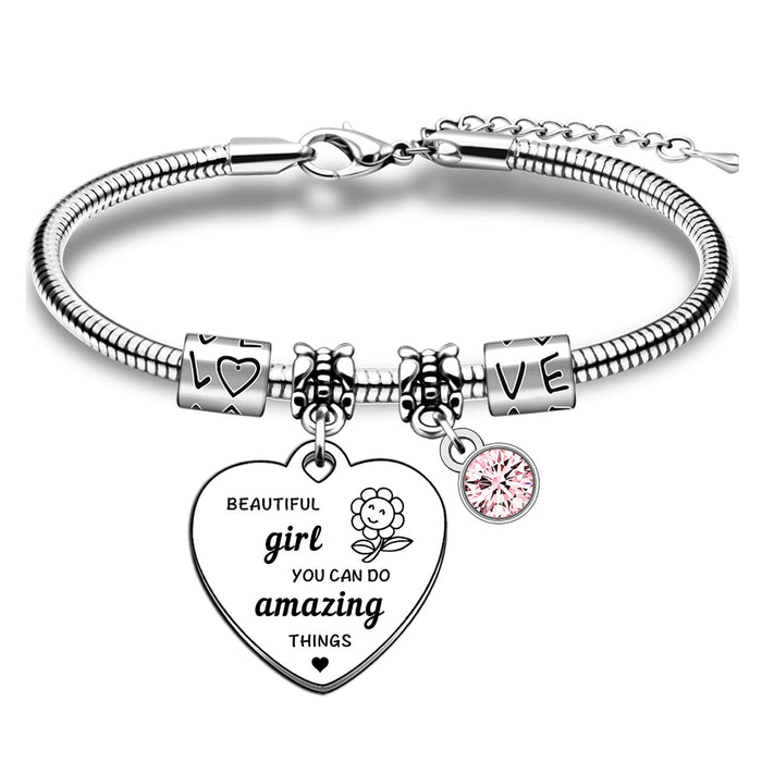 Wholesale Stainless steel chain bracelet with hollowed out heart-shaped circular hanging tag, engraved pendant, diamond inlaid butterfly pendant, stainless steel bracelet
