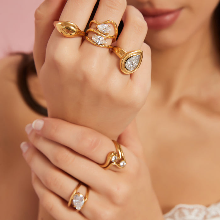 Wholesale Original design, high-end feel, stainless steel zircon inlaid ring, fashionable irregular bracelet