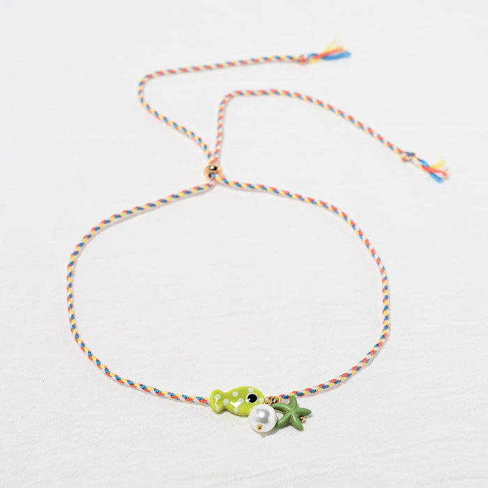 Wholesale Versatile Ceramic Ocean Small Fish Pendant Necklace with Adjustable Rope Chain Starfish Glass Pearl Pendant Jewelry