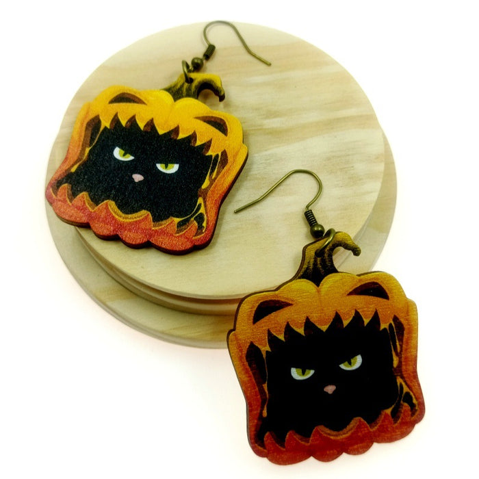 Wholesale Halloween Wooden Print Earrings JDC-ES-Yinxue001