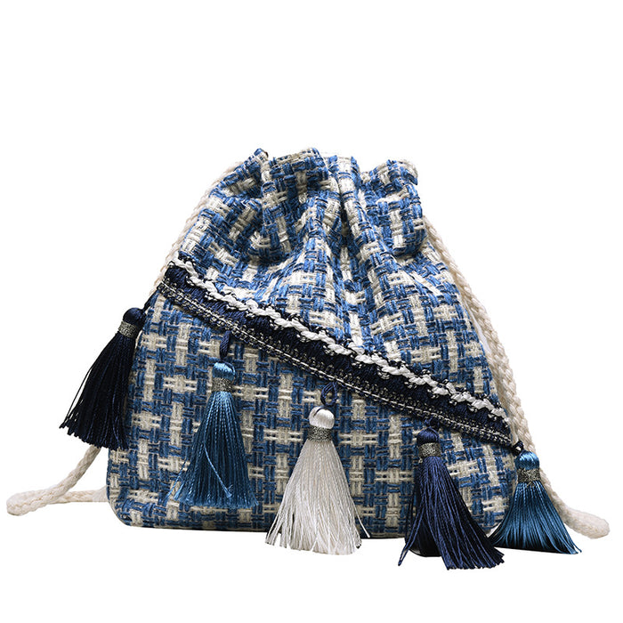 Wholesale Cotton Bucket Bag with Tassel for Women Ethnic Style