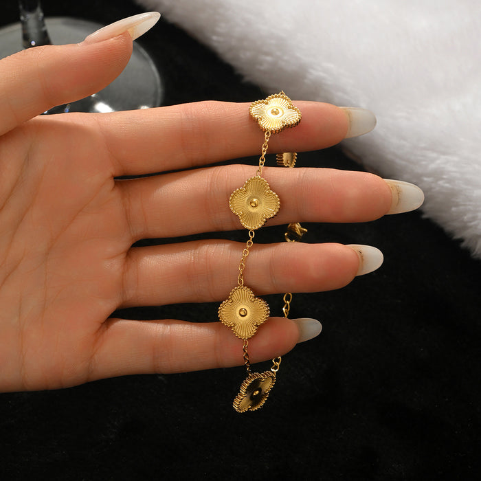 Wholesale Fashion Accessory Titanium Steel Stackable Bracelet Set With Four Leaf Flower Design Non Fading Boutique Resale