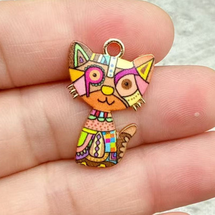 Wholesale 10pcs 21-color KC Gold Drop Oil DIY Creative Realistic Standing Cat Pendant Ornament