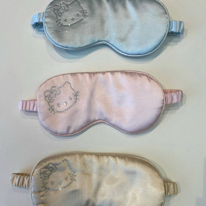 Wholesale Cartoon Cat Rhinestone Blackout Sleep Eye Mask Ice Silk Linen  Accessory MOQ≥2