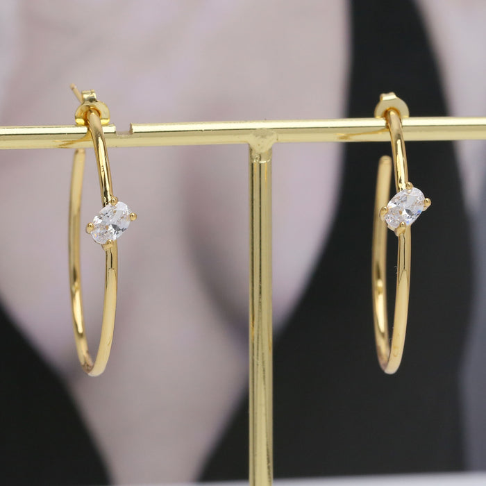 Wholesale 2PCS 18K Gold Brass Oval Zircon Earrings JDC-ES-BaiYi021