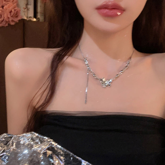 Wholesale Titanium steel non fading butterfly zircon tassel necklace accessories light luxury collarbone chain