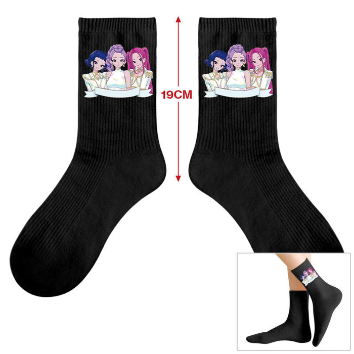 Wholesale Kpop Cute cartoon-themed printed colorful mid-calf socks