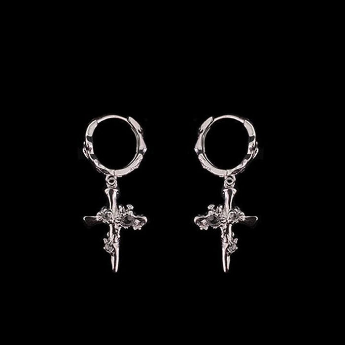 Wholesale Diamond studded cross earrings silver plated niche design earrings for men and women niche Hong Kong style personality versatile