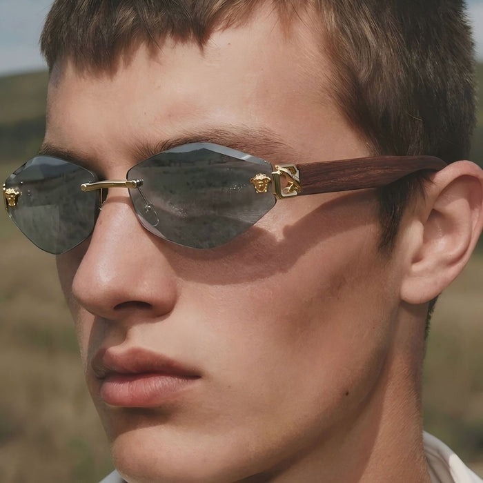 Wholesale Frameless Sunglasses Gold Frame Gray Lens UV400 Street Fashion Accessory