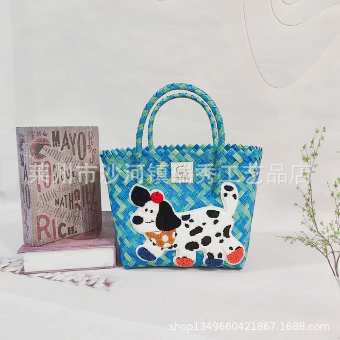 Wholesale Cute Cartoon Rags Woven Bag Imitation Straw Woven Bag Seaside Shoulder Handbag