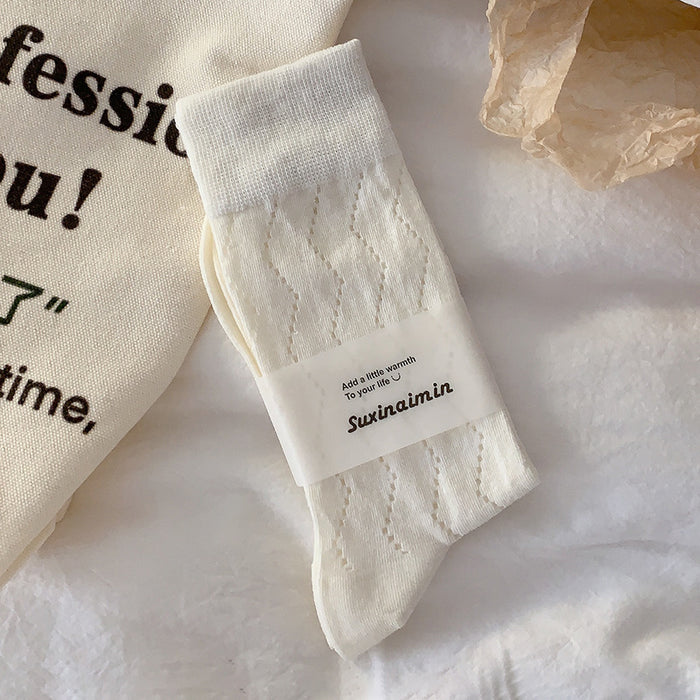 Wholesale Socks, thin, mid tube, heart-shaped, sweat absorbing, breathable, hollowed out, mesh stacking, long socks