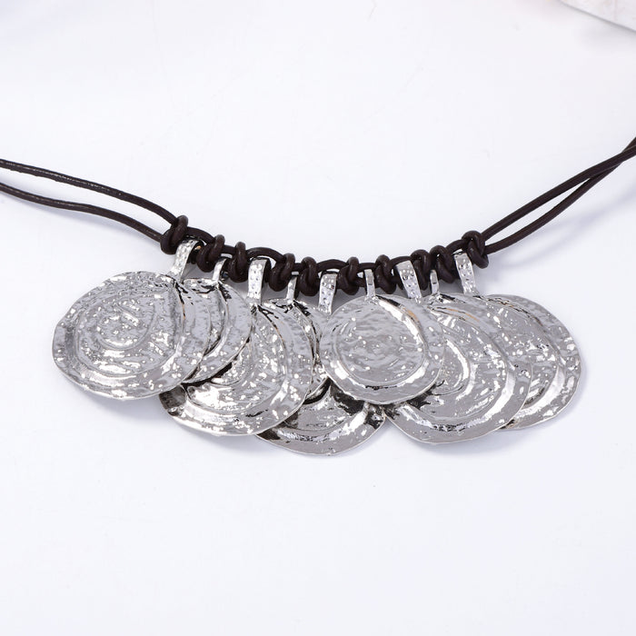 Wholesale Alloy Round Coin Multi-layer Leather Rope Necklace Casual Daily Women