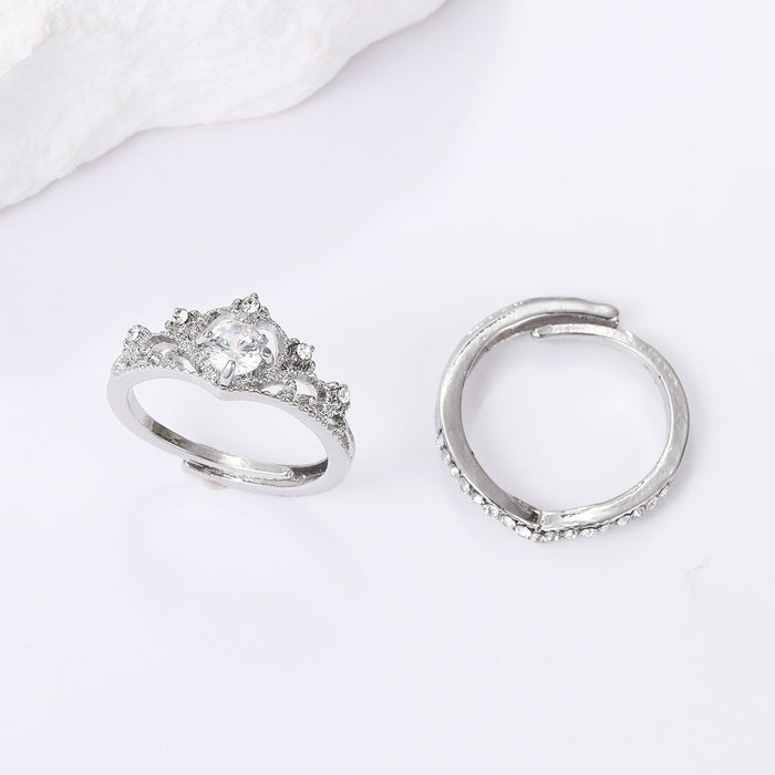 Wholesale ring suit 2-piece set diamond crown princess diamond ring open