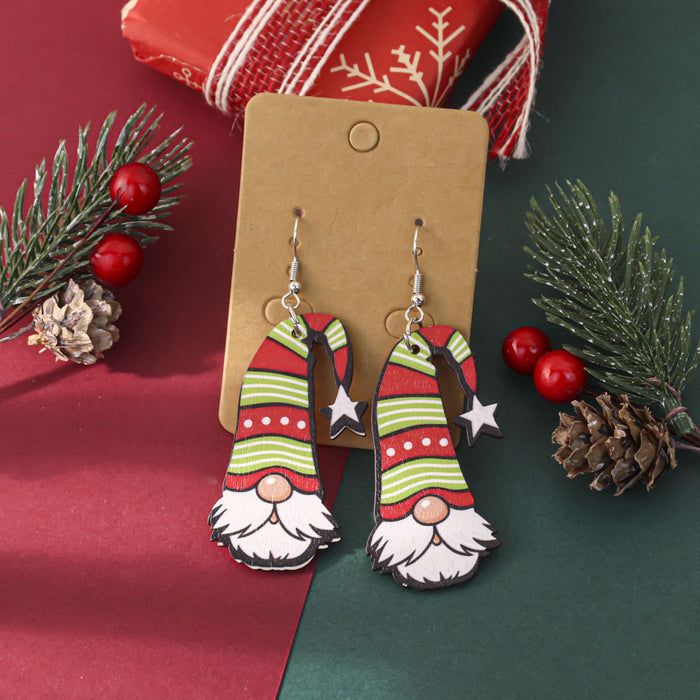 Wholesale Cartoon Christmas element printed wooden earrings for women Christmas tree earrings