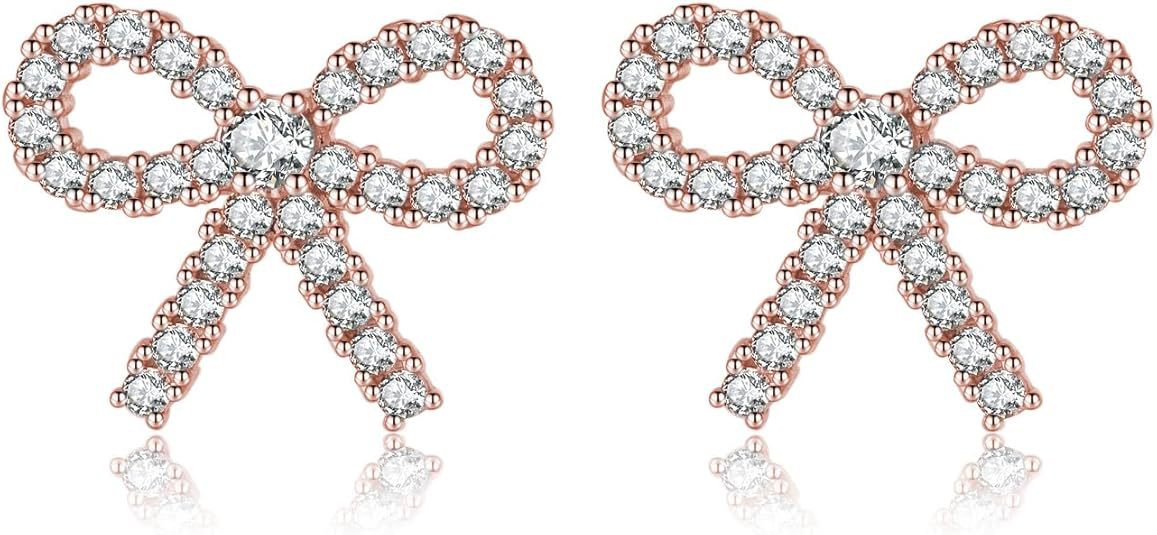 Wholesale Fashionable and cute earrings with versatile personality, compact and exquisite diamond studded bow earrings