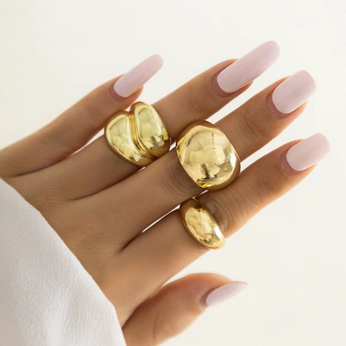 Wholesale Exaggerated lines gold irregular teardrop ring set