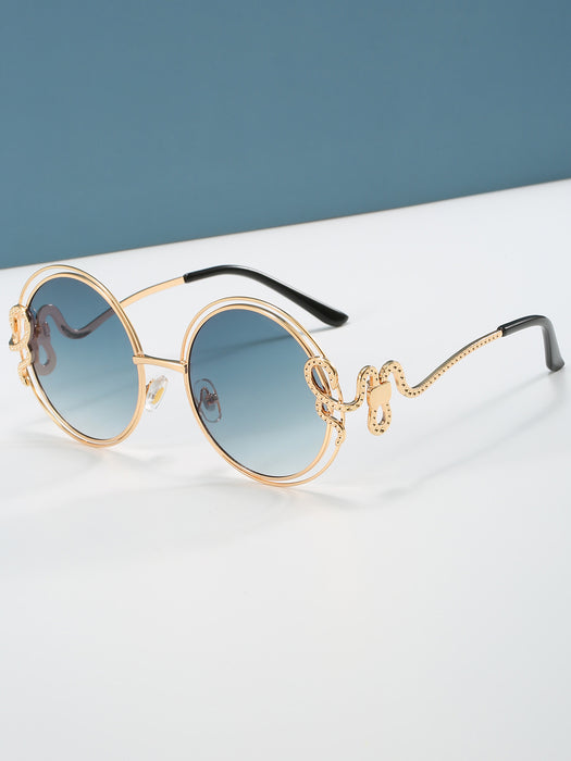 Wholesale Hollow Ocean Piece Color Round Frame Sunglasses Metal Double Loop Retro Sunglasses