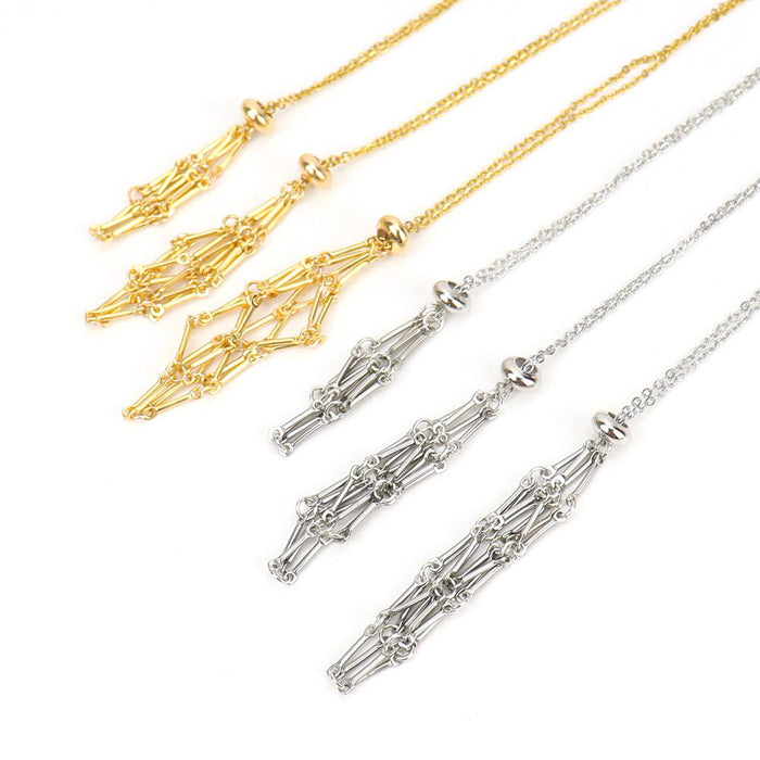 Wholesale DIY Adjustable Stainless Steel Metal Bamboo Mesh Bag Necklace Weaving Pendant N699 JDC-PT-HXu001