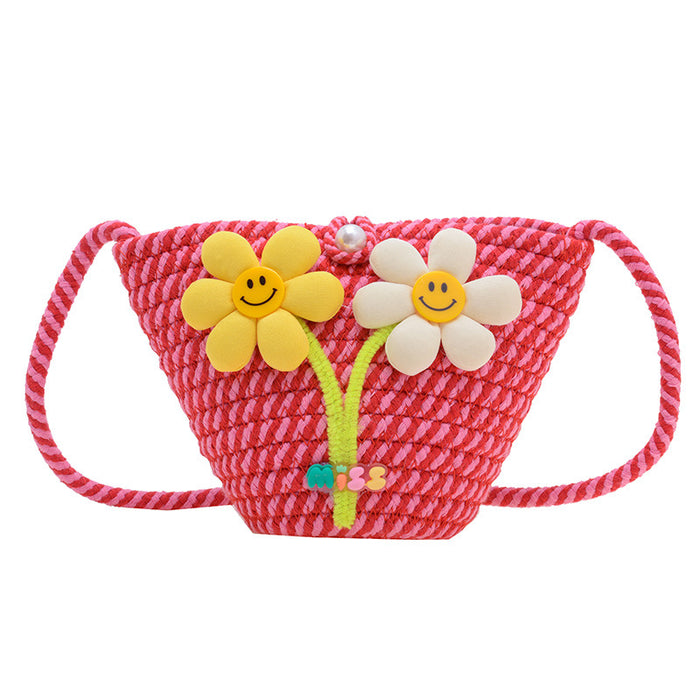 Wholesale Straw Bag  Children's Bag Three-dimensional Flower Crossbody Bag Straw Bag Women's Coin Purse