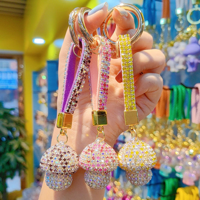 Wholesale Full-diamond mushroom pendant encrusted with diamonds  personalized couple keychain