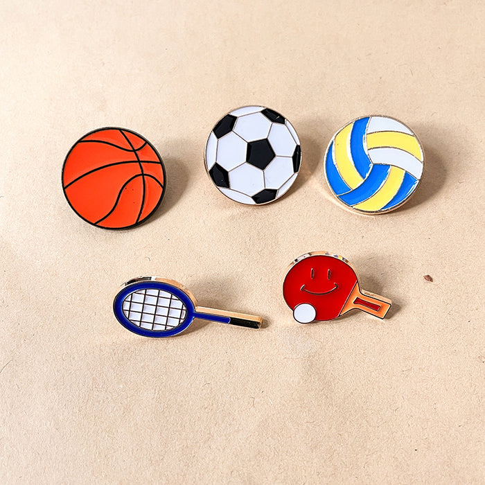 Wholesale Football cartoon brooch, basketball badminton, cute metal personalized badge, clothing bag accessories