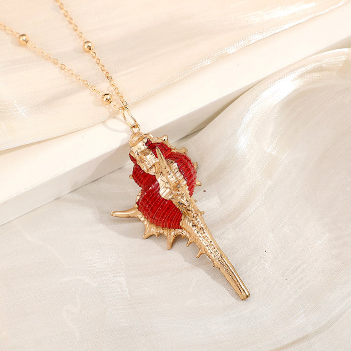 Wholesale Gold edged conch and seashell necklace
