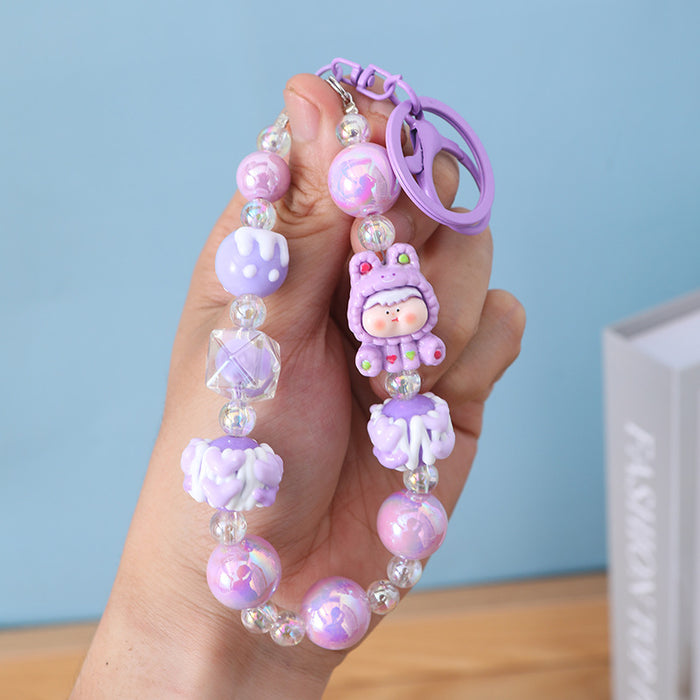 Wholesale Acrylic Bead Keychain Cute Cartoon Pink Phone Strap Decorative Accessory MOQ≥2