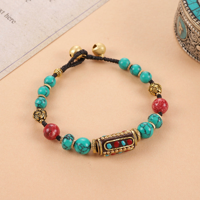 Wholesale Ethnic Style Turquoise Copper Beads Beaded Bracelet JDC-BT-Luox001